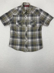 Pure Stuff Shirt Men's Short Sleeve Front Pockets Snap Button Plaid Green Medium - Picture 1 of 8
