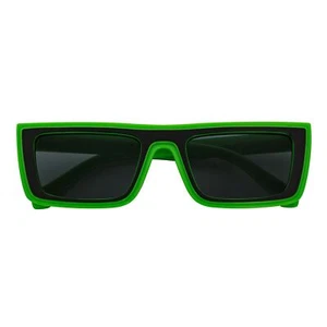 LOWKEY - Small Flat Top Rectangle Square Frame Sunglasses Green Smoke - Picture 1 of 8