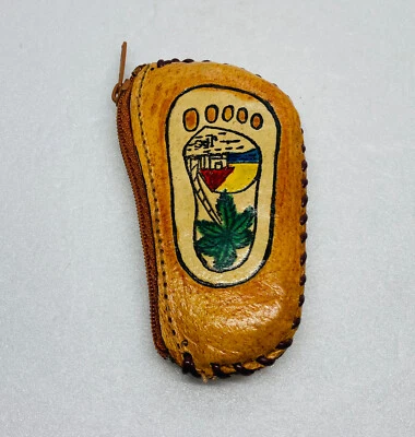 Bolsa para monedas de cuero vintage con estampado de pies Filipinas palmera playa arte O Foto 1 de 4