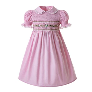 Toddler Girls Smocked Dresses Peter Collar Short Sleeve Birthday Party Prom 2-10 - Picture 1 of 23