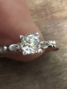 Vintage Sterling Silver Engagement Sweet Sixteen Glass Stone Ring Hearts sz 6.5 - Picture 1 of 11