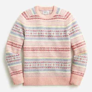 J. CREW Mens Brushed Wool Crewneck Sweater Vintage Pink Fair Isle - NWT - Picture 1 of 3