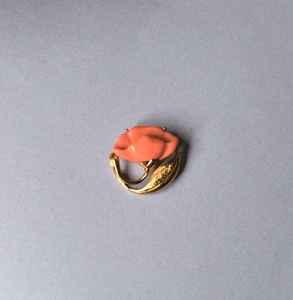 Vintage AVON gold tone pink/salmon colored flower poppy Round Small brooch - Picture 1 of 4