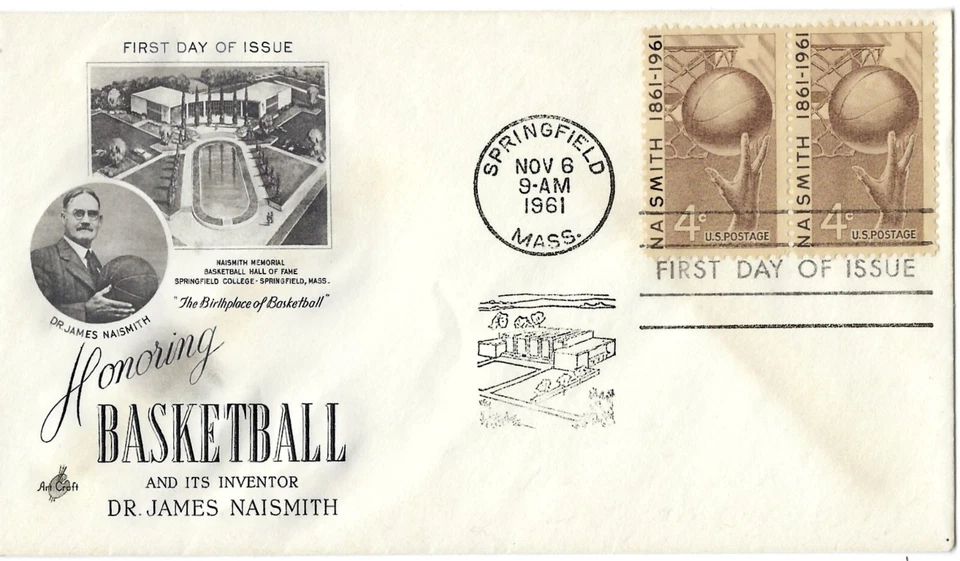 '61 FDCs Dr. James Naismith Inventor of Basketbal on ArtCraft  SC#1189 - Image 1 of 1