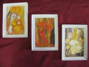 VINTAGE SET OF 3 ORIGINAL FRAMED PAINTINGS OIL PAINTS ON BOARD - Picture 1 of 12