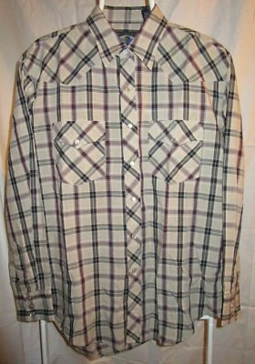 Falcon Bay Western Plaid Pearl Snap Shirt M Beige and Brown - Image 1 of 3