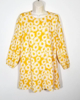 Forever 21 Women Sz Medium Shift Dress Yellow White Sunflower Floral Long Sleeve - Image 1 of 4