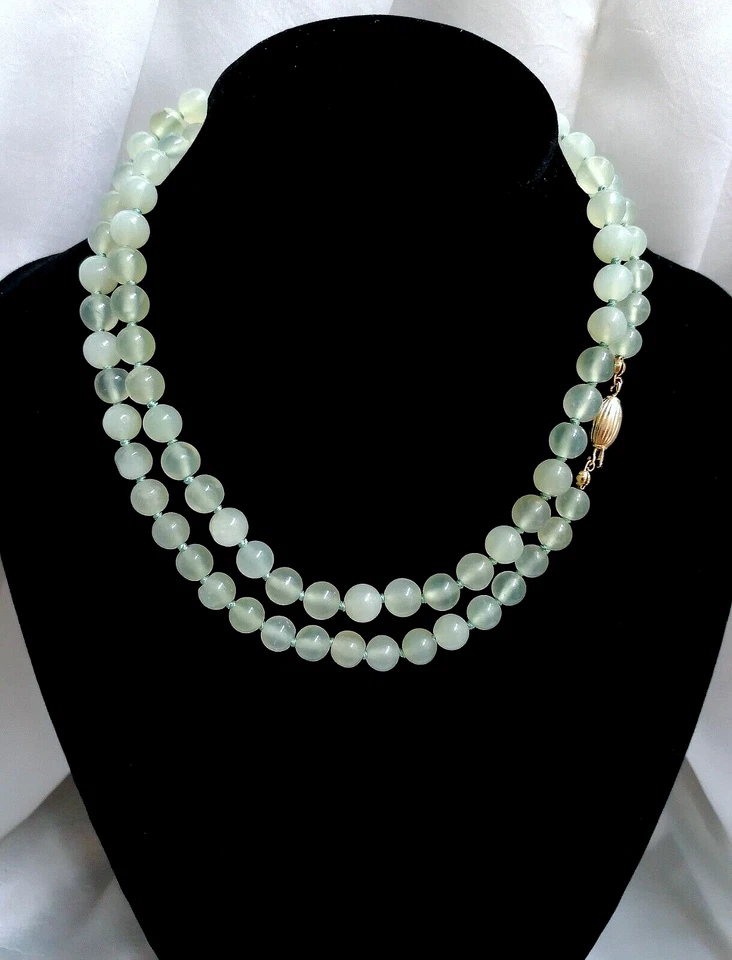 BELLISSIMA COLLANA REGOLARE 2 GIRI AVVENTURINA VERDE, CHIUSURA ARGENTO DORATO. - Immagine 1 di 4