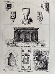 1873 antiker Druck, St. Endelienta's Kirche Details, St. Endellion, Cornwall - Bild 1 von 2