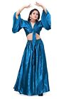 Teal SatinFull Circle skirt and Ruffle Top Set belly Dance Costumes S76