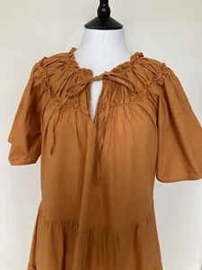  Q2 ~ Favoloso abito midi a più livelli in cotone arancione stile smock taglia L - Foto 1 di 9