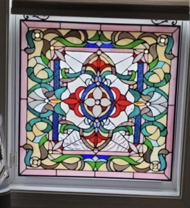 25" Tiffany Style Stained Glass Victorian Window Panel Suncatcher With Chain - Picture 1 of 4