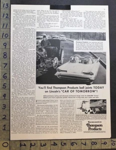 1955 THOMPSON LINCOLN FUTURA SPACE AUTO CAR CLEVELAND PRODUCTS MODERN AD 33908 - Picture 1 of 1