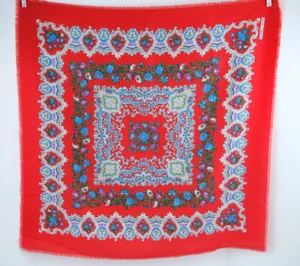 Fine Sheer Norma Dori Scarf Red Blue White 30" x 30" - Picture 1 of 5