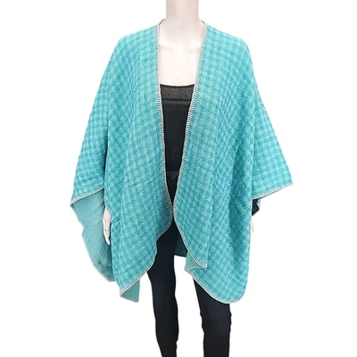 Boyne Valley Weavers Reversible Wool Blend Open Ruana Cardigan One Size Teal - Image 1 of 4