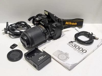Nikon D3000 10.2MP DSLR Black Digital Camera 55-200mm Lens 2K Shutter [No Flash] - Image 1 of 4