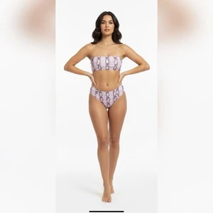 Bandeau-Top mit Schlangenledermuster & hochgeschnittenes Bikinihöschen Größe Medium. Neu ohne Etikett - Bild 1 von 9