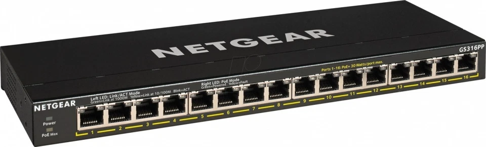 606449146912 GS316PP Switch Unmanaged 16x1Gb PoE+ NETGEAR - Image 1 of 1