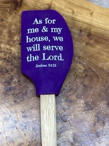 Novelty Batter Spatula Rubber Scraper Bible Quote Purple Silicone Wooden Handle - Picture 1 of 5