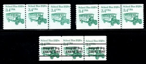 Stamp USA - 3.4¢ School Bus - plate # 1, 2, & 1 coil strips of 3 SC#2123 & 2123A - Picture 1 of 5