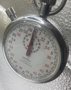 Impex Shock Resistant 7 Jewel Swiss Silvertone Vintage Stoppuhr - funktioniert - Bild 1 von 4