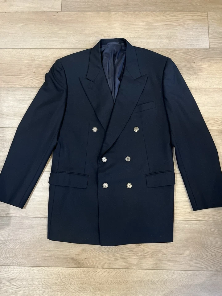 Chaqueta Traje Belvest Vintage Para Hombre Doble Pecho Lana, Italiana, Azul Marino / 52R Foto 1 de 4