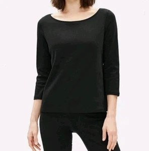 NEU Eileen Fisher Ballett U-Boot Ausschnitt 3/4 Arm Bio Baumwolle T-Shirt XXS schwarz Shirt - Bild 1 von 13