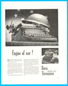 Royal Typewriter soldier helmet war effort office WWII vintage print ad 1942 - Picture 1 of 4