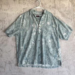 Tommy Bahama Turquoise blue w/Leaves Silk Short Sleeve Shirt Size XXLarge - Picture 1 of 5