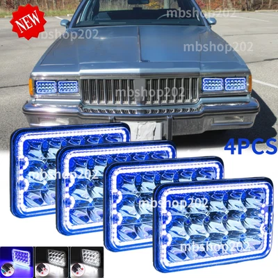 4pcs 4x6" Led Headlights Blue halo fit for Pontiac Parisienne Brougham 1975-1985 - Image 1 of 4