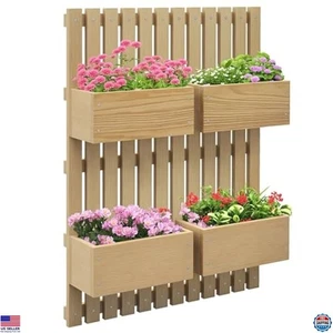 Cama de jardín elevada Outsunny de 4 cajas con enrejado - jardinera de madera de 31,5" para enredaderas - Imagen 1 de 7