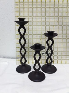 Set of 3 Brutalist Wrought Iron Candle Holders with Zigzag Pattern - Picture 1 of 12