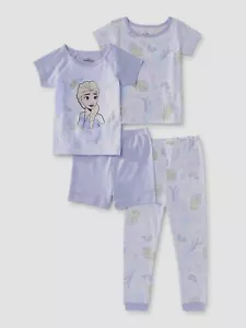 Pijama Frozen 2 Elsa de manga corta de algodón ajustado para niñas pequeñas, juego de 4 piezas, 3T - Imagen 1 de 2