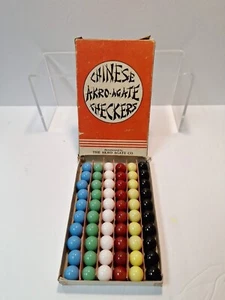 Vintage 60 CHINESE AKRO-AGATE CHINESE CHECKERS MARBLES Original Box - Picture 1 of 7