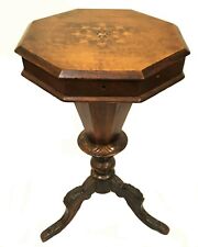 c.1840-60s Continental Walnut Trumpet Sewing Table with Inlay, Very Rare