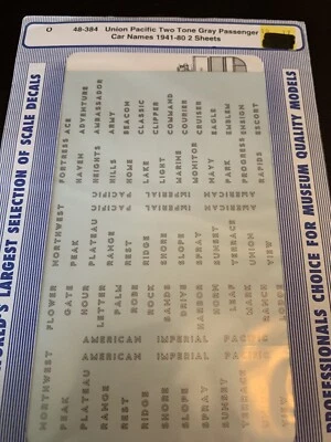 O Scale Microscale Decals 48-384 Union Pacific Two Tone Gray Passengers Cars - Image 1 of 2