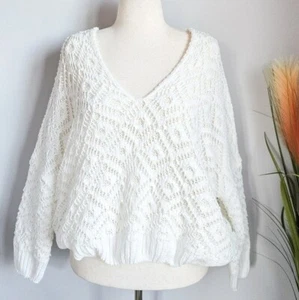 POL, Ivory Chenille Deep V-Neck Dolman Sleeve Pullover Sweater, Size Medium - Picture 1 of 11