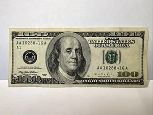 Series 1996 ~ US One Hundred Dollar Bill $100 ~ Boston ~ AA 10288416 A - Picture 1 of 3