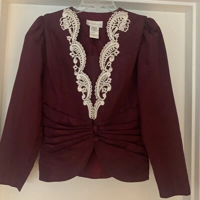 Vintage JESSICA McClintock Romantic Lace Victorian Blouse Jacket Sz 13/14 - Image 1 of 4