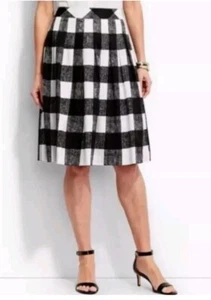 Nwt Talbots Buffalo Plaid Pleated A-Line Mid Length Skirt Black White Sz 2 $109 - Picture 1 of 7