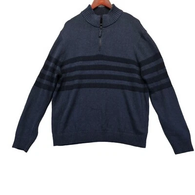 Suéter Pullover Tahari Clásico 1/4 Cremallera Cuello Simulado Algodón Rayas Azul Hombres XXL USADO EN EXCELENTE ESTADO Foto 1 de 4