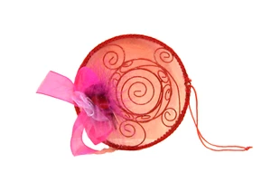 Red Hat Society Ornament Wire Scroll Mesh Red Purple Pink Ribbon Bow Feather - Picture 1 of 7
