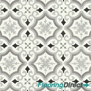 Modern Moroccan Tile Effect Vinyl Flooring Cream Grey Black 2 3 4m Felt Back - Picture 1 of 2
