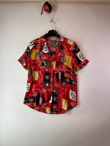 Katies Casual Button Up Short Sleeve Top Womens Size 8 Red Floral Print Collar - Picture 1 of 11