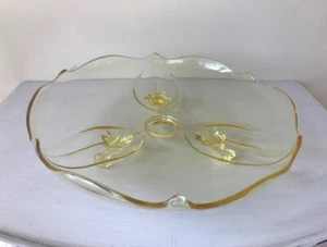 Vintage Lancaster Topaz Depression Glass Jubilee Petal 3 Footed 10" Cake Plate - Picture 1 of 11