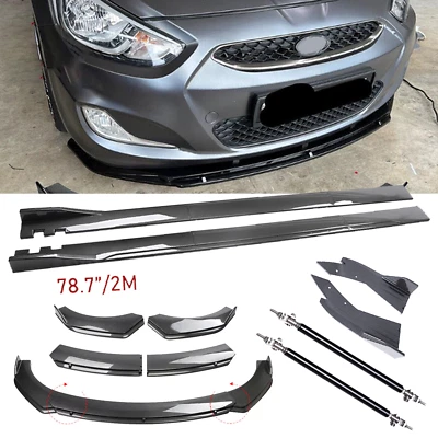 For Hyundai Accent Carbon Fiber Front Bumper Rear Splitter Spoiler Side Skirt - Image 1 of 4