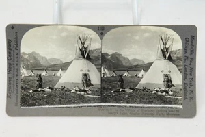 Stereoscope Blackfeet Indians Glacier Park Photo Keystone View Company 1920's - Picture 1 of 4