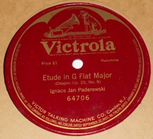 Victrola 64706 Ignace Jan Paderewski Etude in G Flat Major 78 RPM Single Sided E - Picture 1 of 1