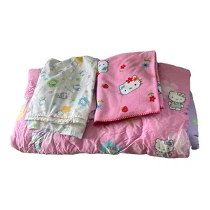 Vintage 2001 Hello Kitty Comforter Sheets Throw Blanket Set Pink Purple - Picture 1 of 14