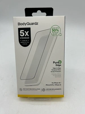 BodyGuardz Pure 3 Edge Tempered Glass Screen Protector - iPhone  16/15 Pro/15 - Image 1 of 2